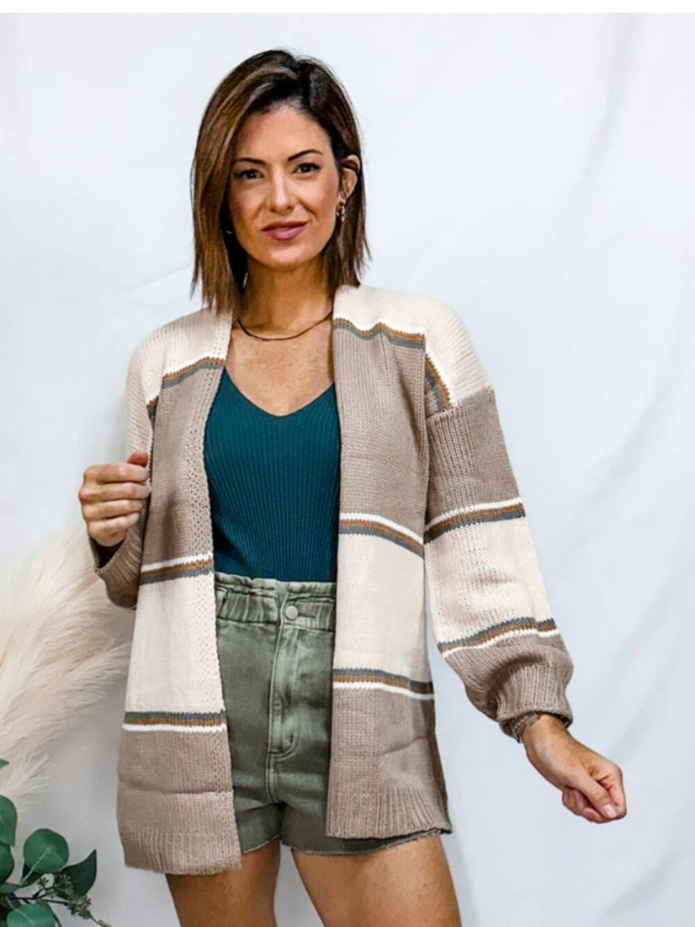 Wishlist open front midi bold stripe neutral cardigan size medium LIKE NEW